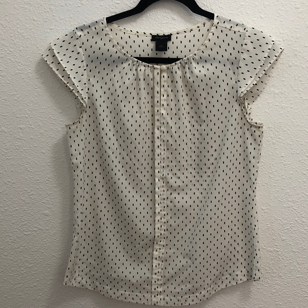 Ann Taylor Cream Blouse with Black Dot Print